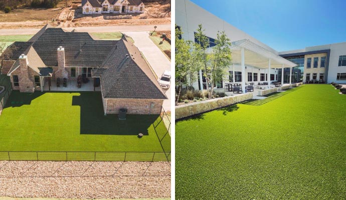 Collage of home and business area with artificial grass Collage of home and business area with artificial grass