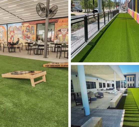 Different commercial areas with professionally installed synthetic turf