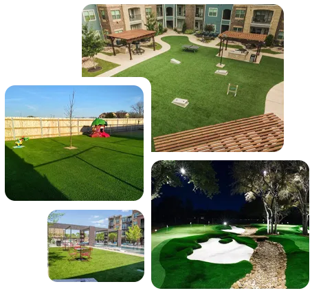 Commercial synthetic grass collage photo