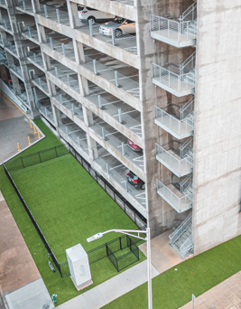 Apartment complex with synthetic grass