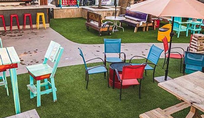 Store front with artificial turf